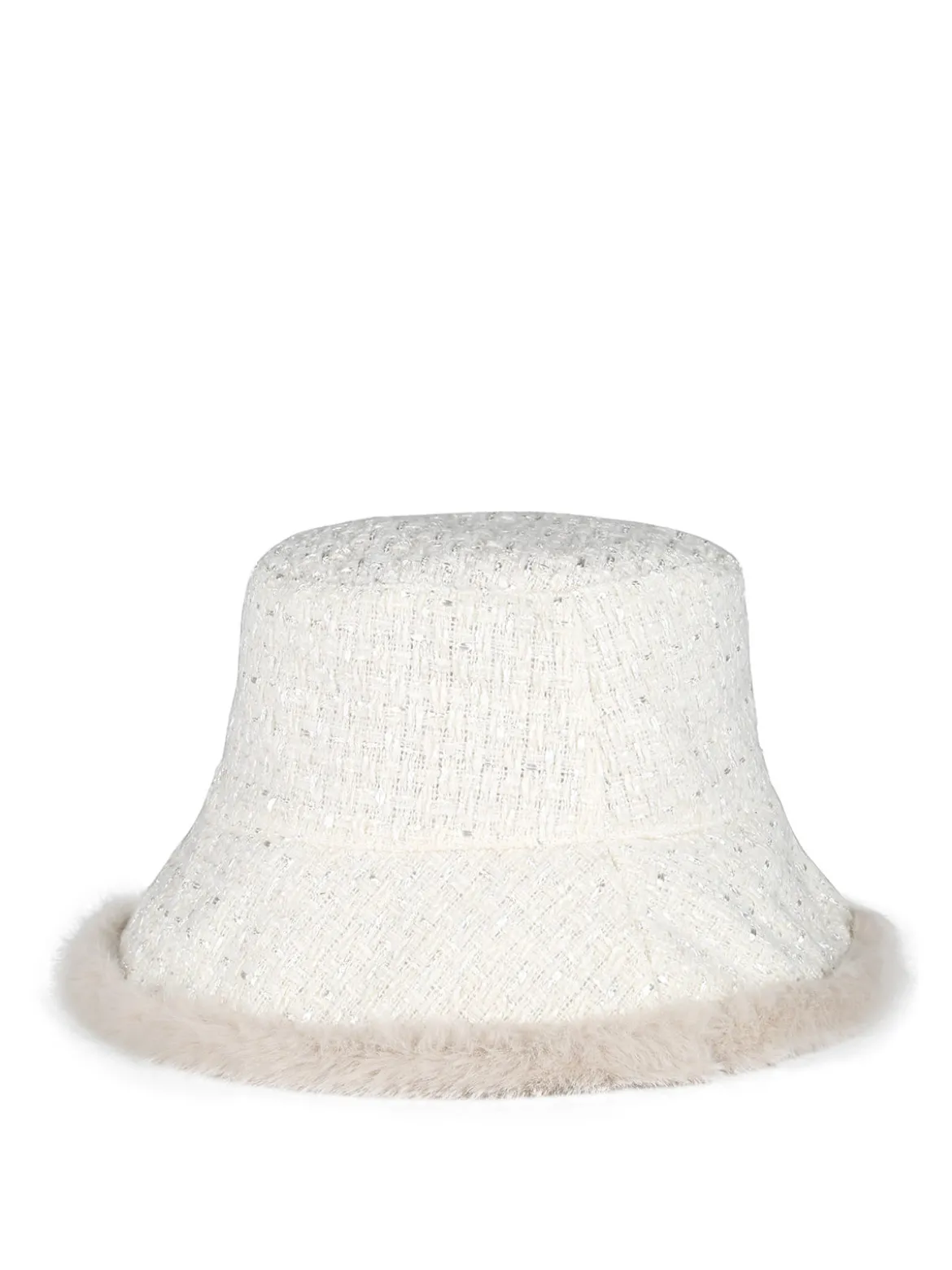 Solada Cappello donna in tweed con bordo in ecopelliccia - panna