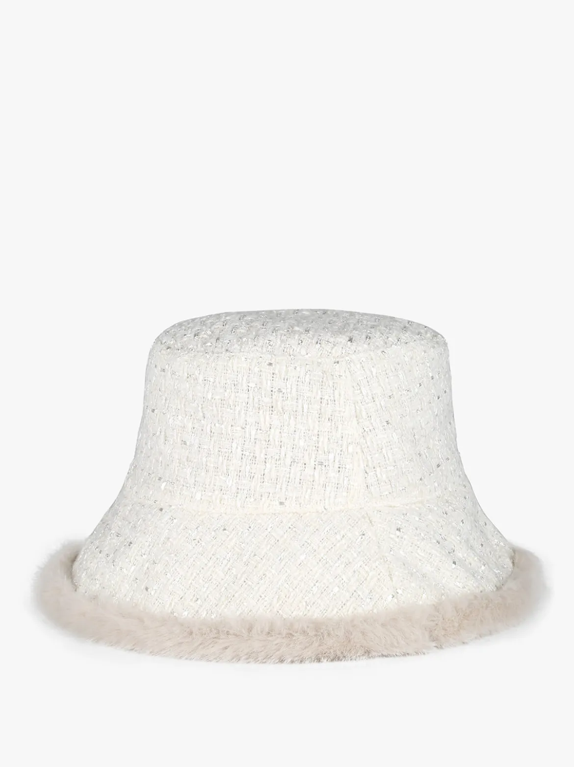 Solada Cappello donna in tweed con bordo in ecopelliccia - panna