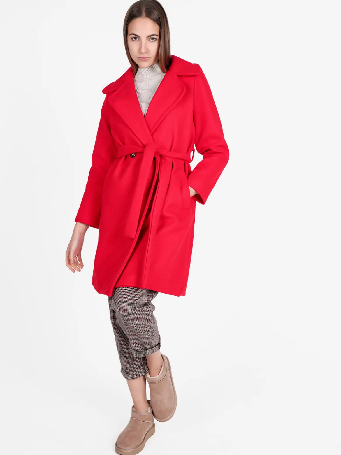 Solada Cappotto donna con cintura e bottoni a doppiopetto