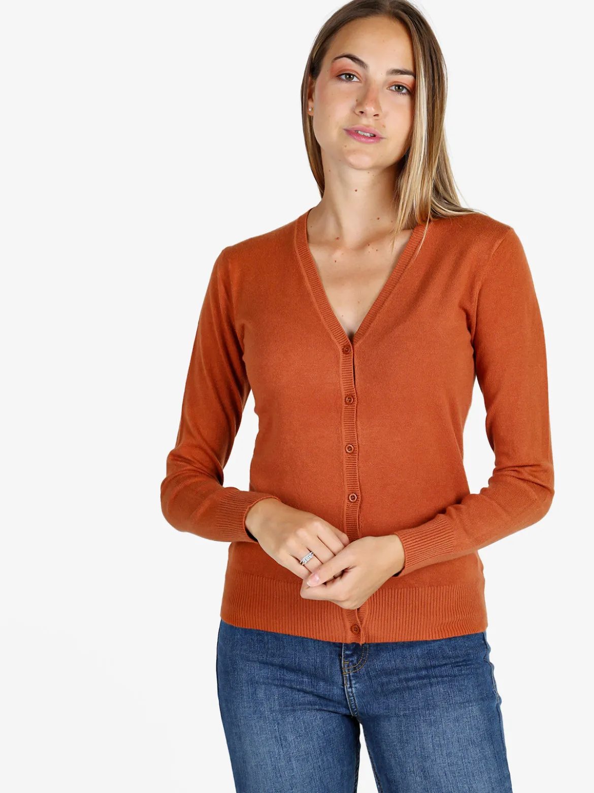 Solada Cardigan donna in maglia con bottoni - arancione