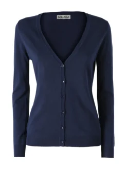 Solada Cardigan donna in maglia con bottoni - blu scuro