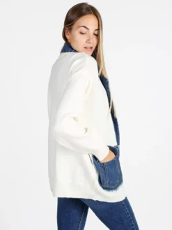 Solada Cardigan donna in maglia con inserti jeans - panna