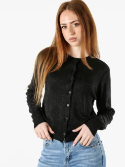 Solada Cardigan donna lurex con bottoni - nero