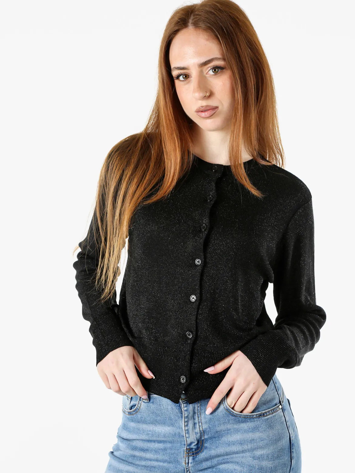 Solada Cardigan donna lurex con bottoni - nero