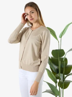 Solada Cardigan donna lurex in maglia con bottoni - beige