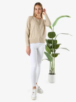 Solada Cardigan donna lurex in maglia con bottoni - beige