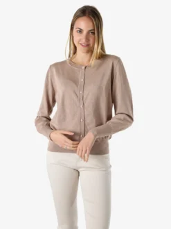 Solada Cardigan donna lurex in maglia con bottoni - cammello