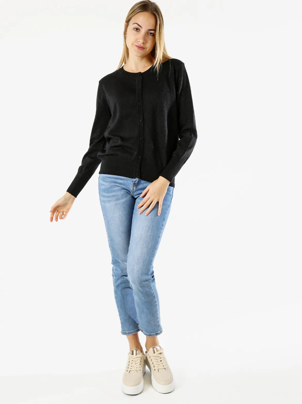 Solada Cardigan donna lurex in maglia con bottoni - nero