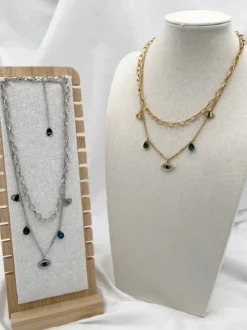 Solada Collana con doppia catena e pendenti in acciaio donna