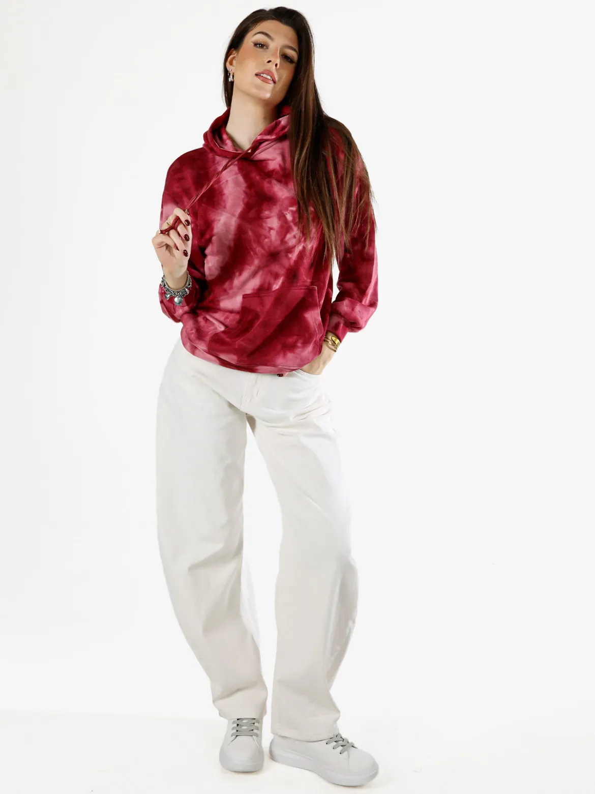 Solada Felpa colorata da donna oversize con cappuccio - bordeaux
