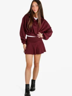 Solada Felpa donna cropped oversize con cappuccio - bordeaux