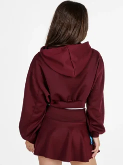 Solada Felpa donna cropped oversize con cappuccio - bordeaux