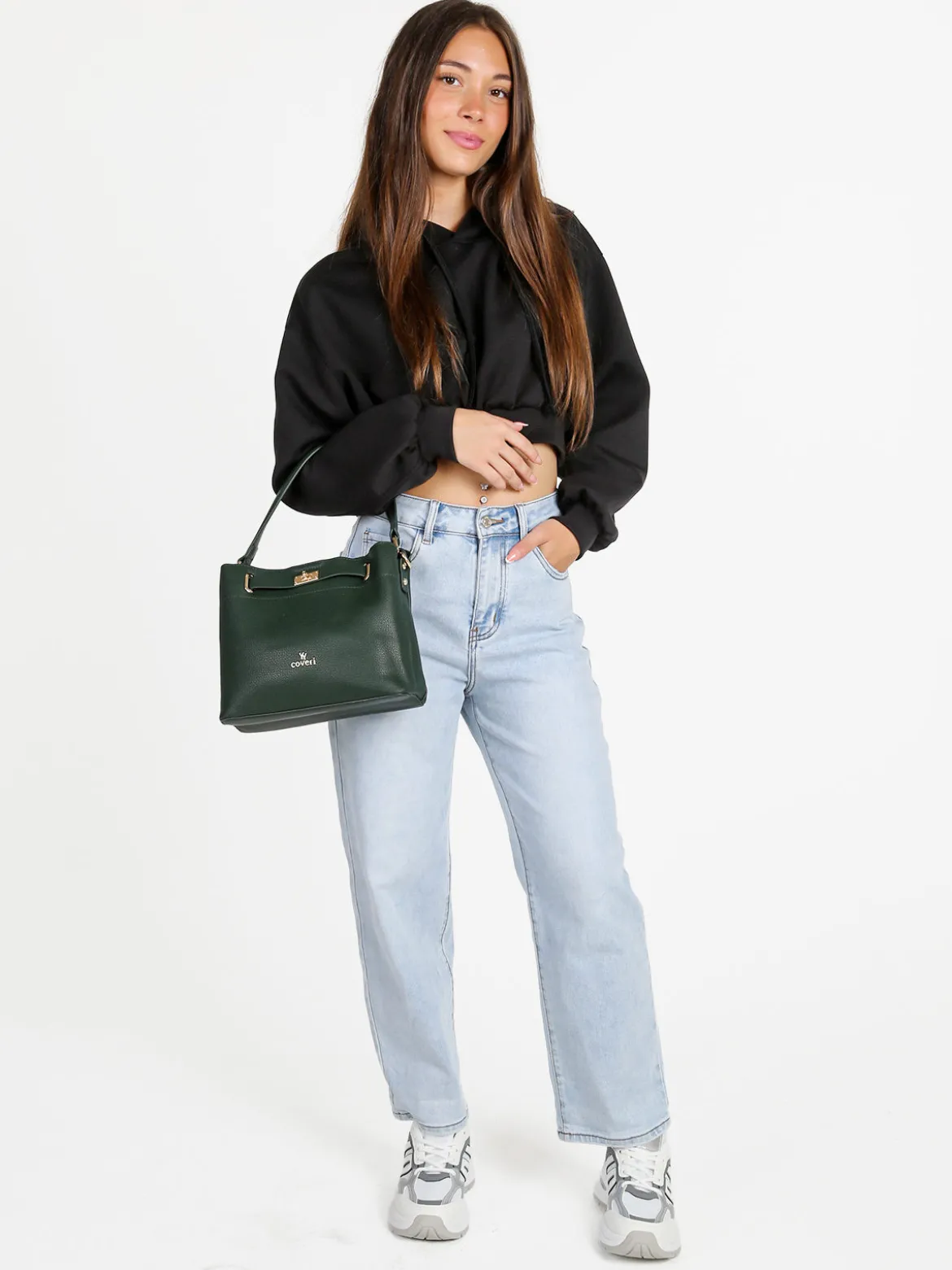 Solada Felpa donna cropped oversize con cappuccio - nero