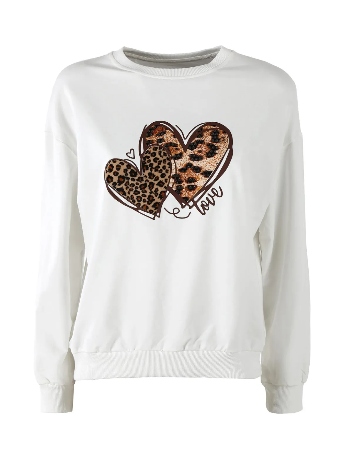 Solada Felpa donna girocollo con stampa cuori animalier - bianco