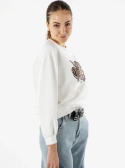 Solada Felpa donna girocollo con stampa cuori animalier - bianco