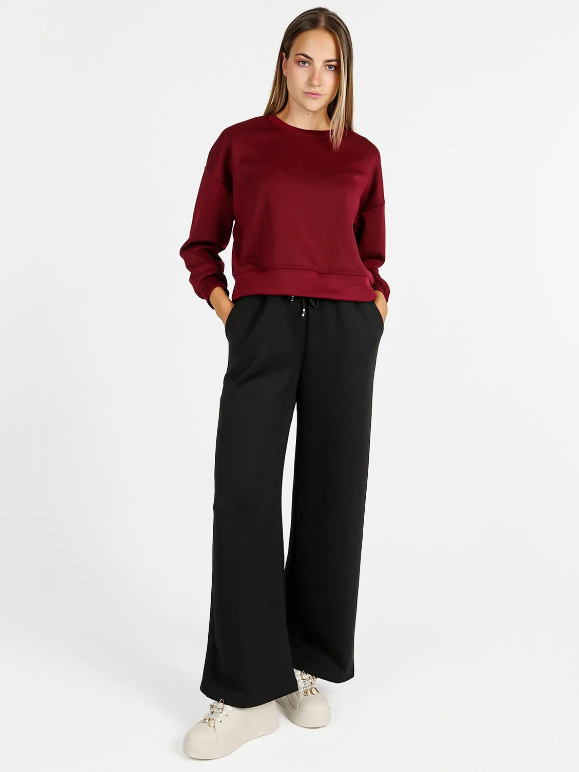 Solada Felpa donna oversize girocollo - bordeaux