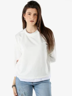 Solada Felpa girocollo da donna con dettagli in contrasto colore - bianco