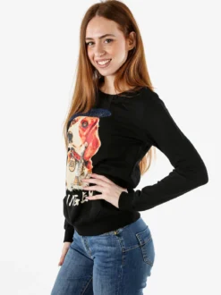 Solada Felpa girocollo da donna con stampa e strass - nero