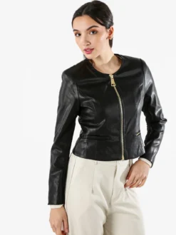 Solada Giacca corta da donna in ecopelle con zip - nero