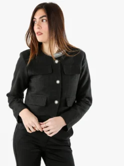 Solada Giacca cropped da donna in tweed - nero