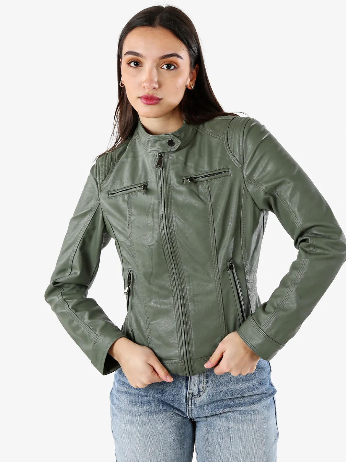 Solada Giacca da donna in ecopelle - verde scuro