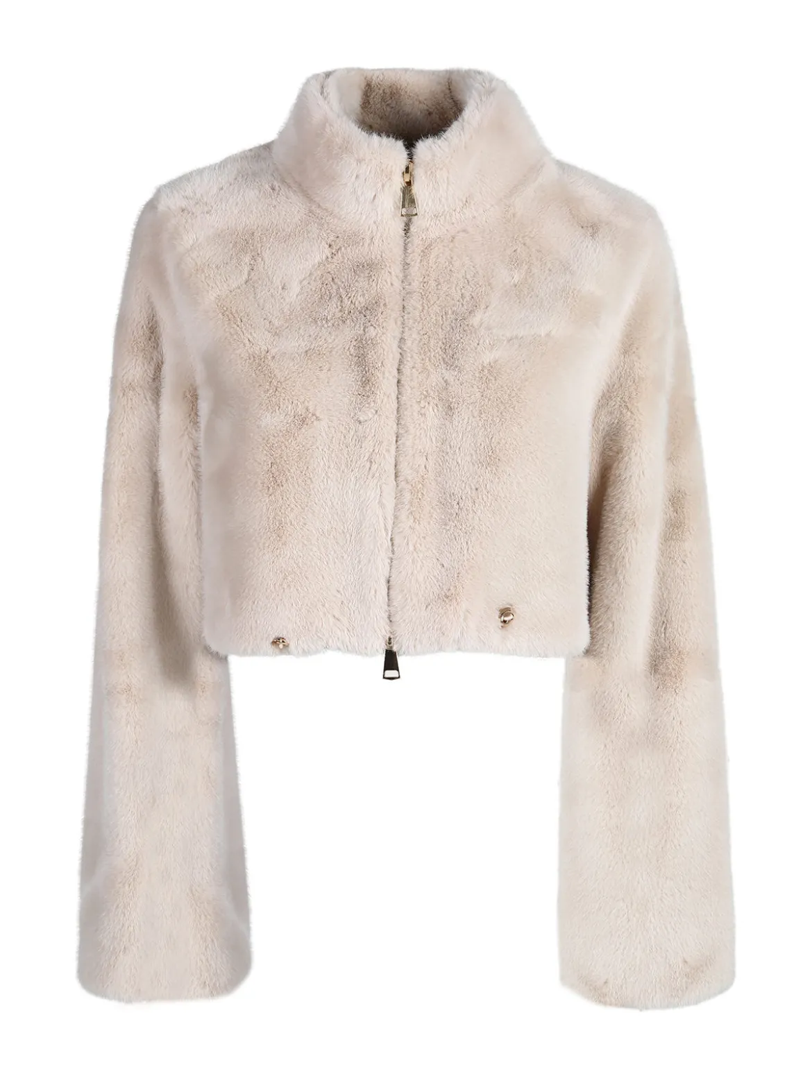Solada Giacca donna cropped in pelliccia sintetica con coulisse - beige