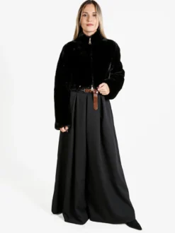 Solada Giacca donna cropped in pelliccia sintetica con coulisse - nero