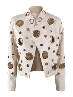 Solada Giacca donna in tessuto scamosciato con anelli - beige