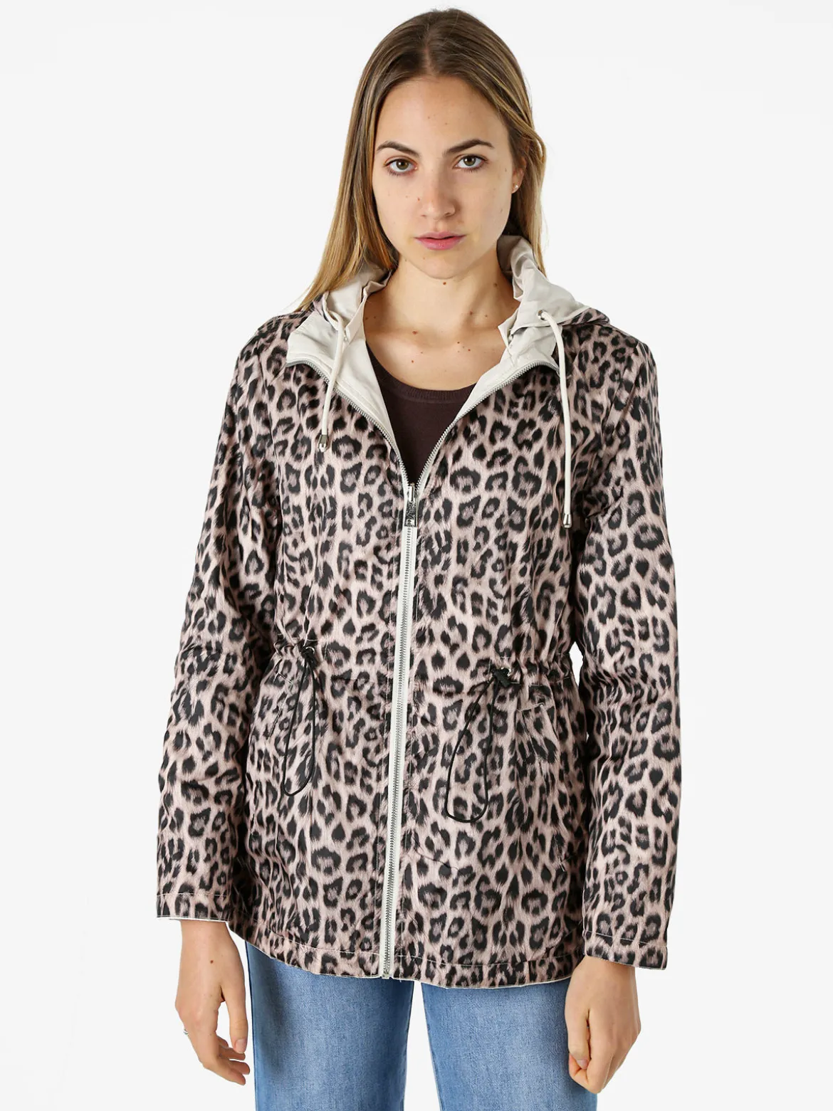 Solada Giacca leggera da donna reversibile con cappuccio e zip - panna