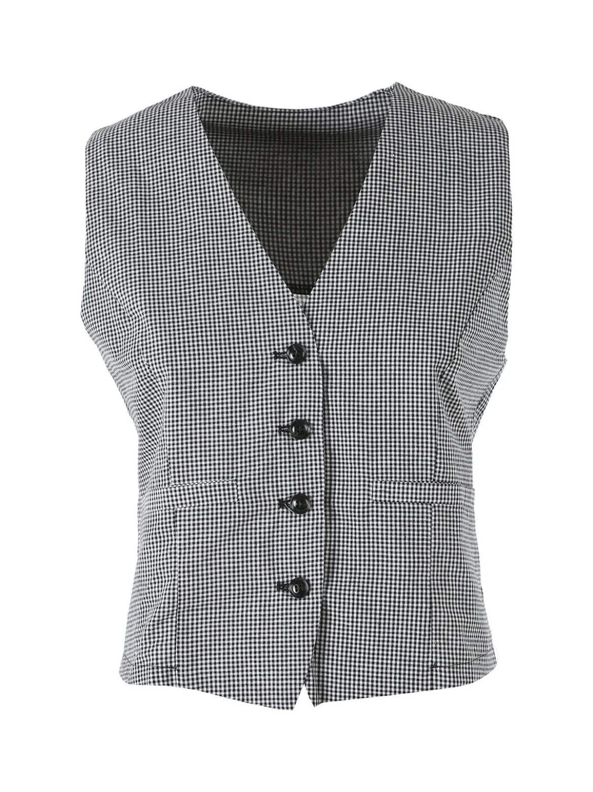 Solada Gilet da donna in cotone con stampa a quadretti - nero