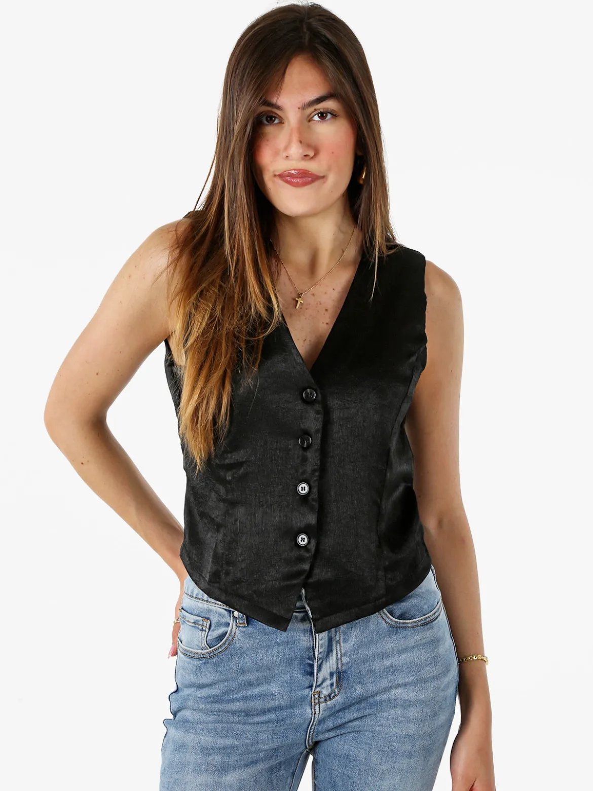 Solada Gilet donna classico effetto lucido - nero