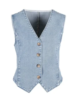Solada Gilet donna in jeans con bottoni