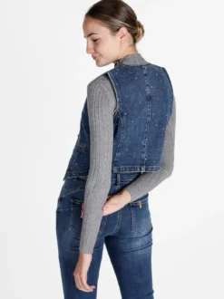 Solada Gilet donna in jeans con strass