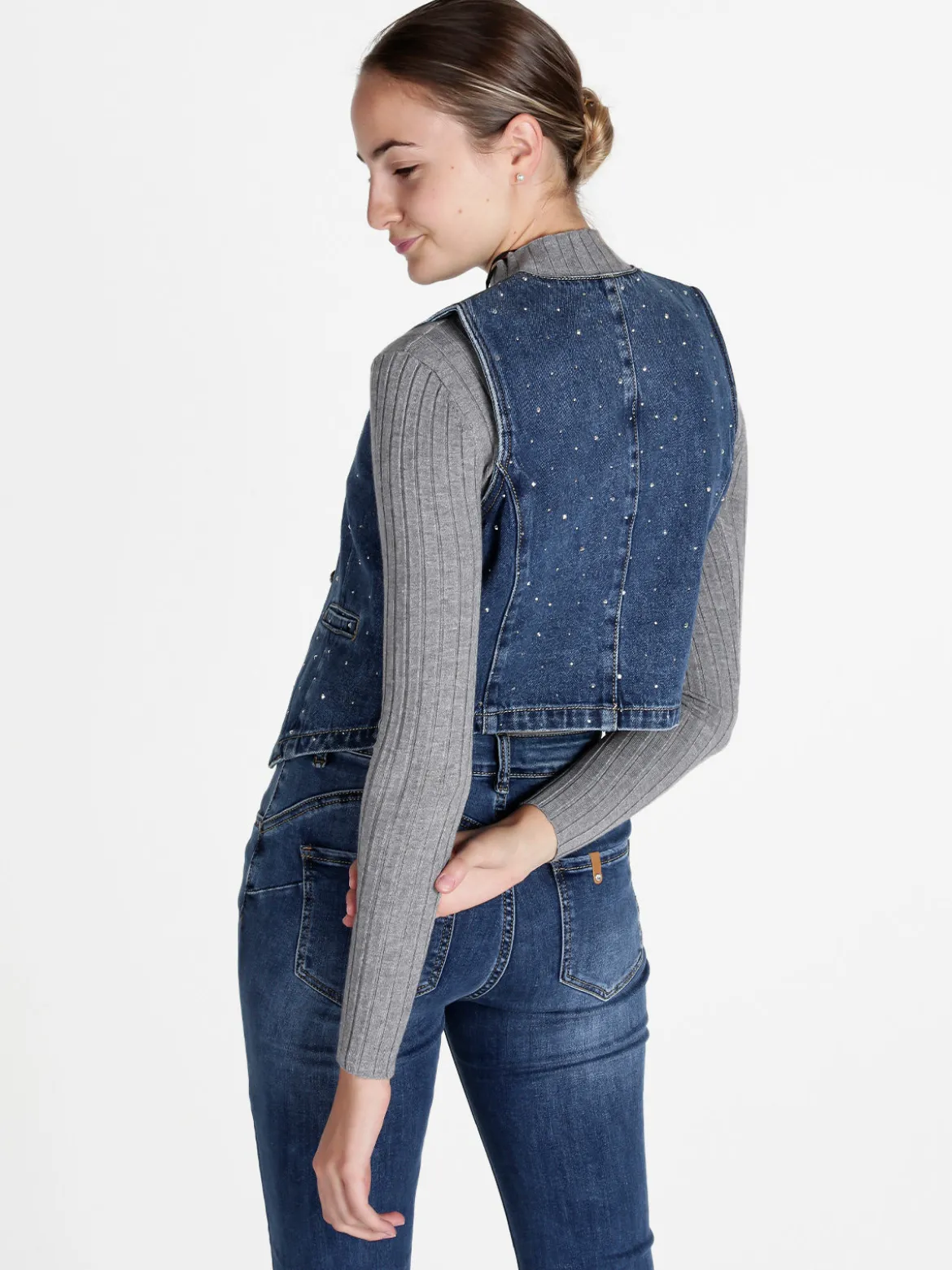 Solada Gilet donna in jeans con strass