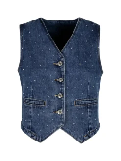 Solada Gilet donna in jeans con strass