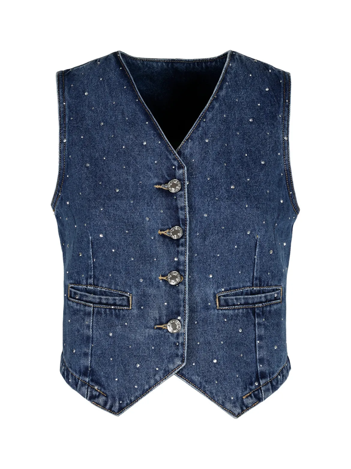 Solada Gilet donna in jeans con strass