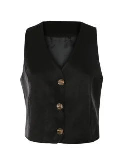 Solada Gilet donna in tessuto cangiante con bottoni dorati - nero