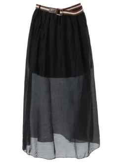 Solada Gonna lunga da donna con cintura bicolore in corda - nero