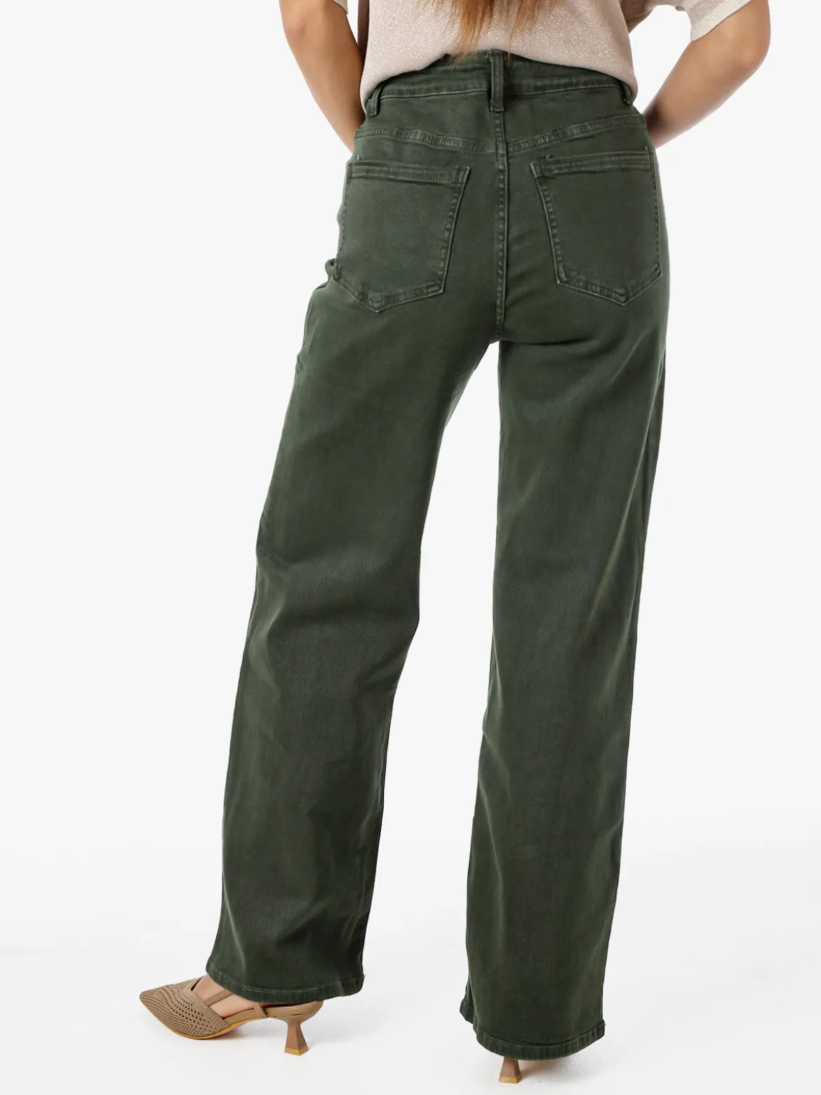 Solada Jeans donna a vita alta con gamba larga - militare