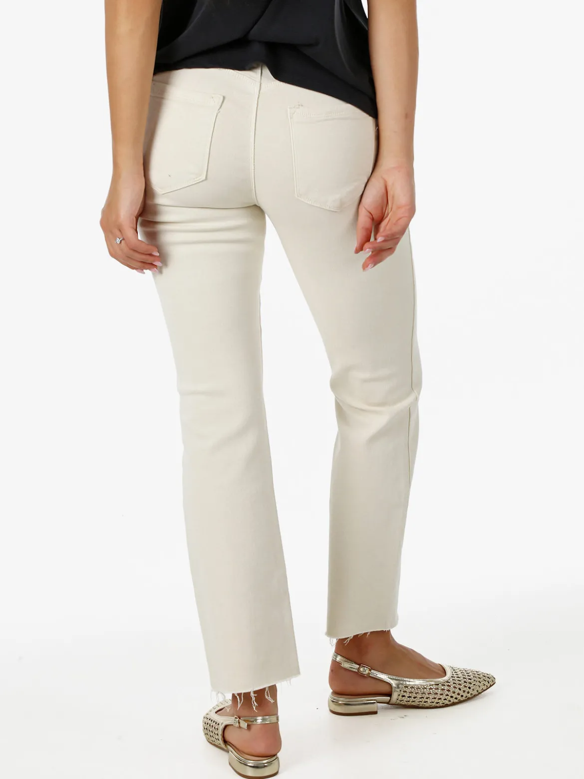 Solada Jeans donna cropped con finale taglio laser - beige