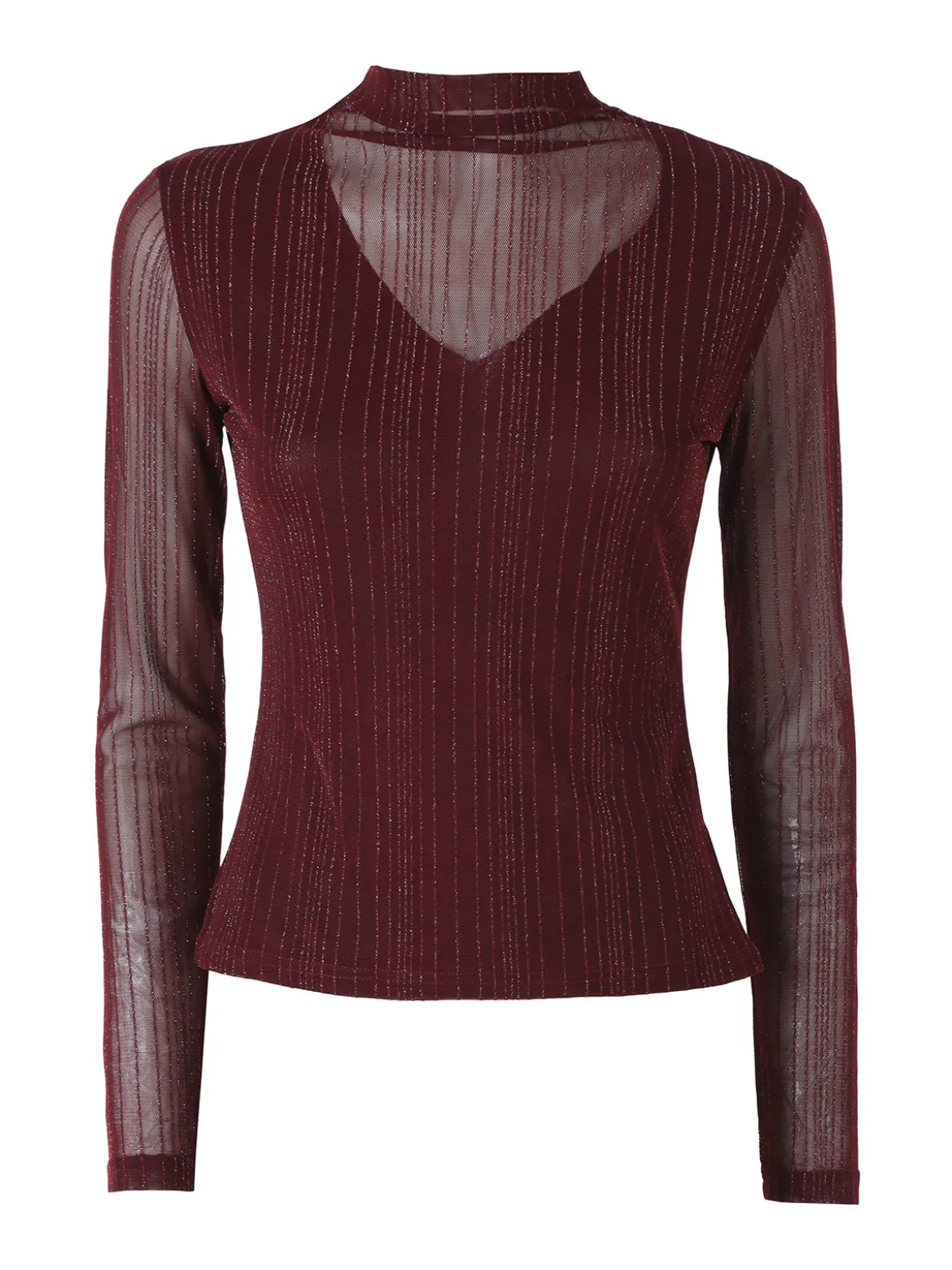 Solada Maglia donna accollata con maniche lunghe velate e dettagli lurex - bordeaux