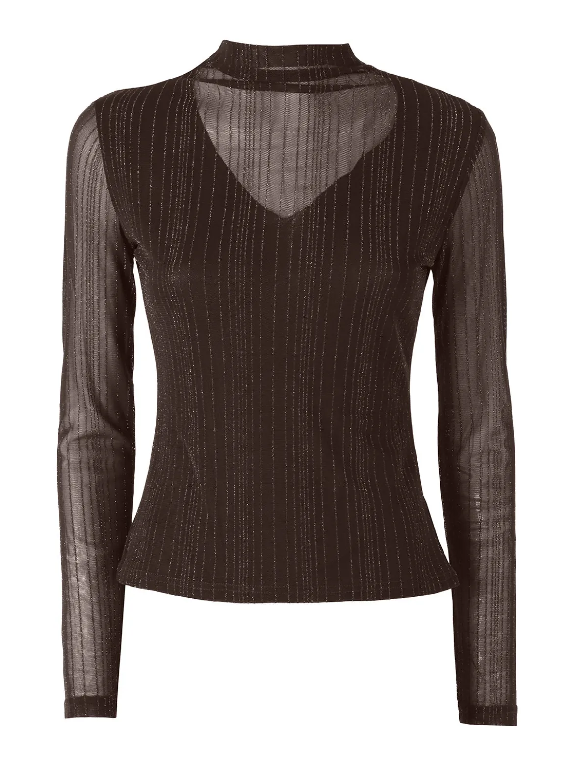 Solada Maglia donna accollata con maniche lunghe velate e dettagli lurex - moro