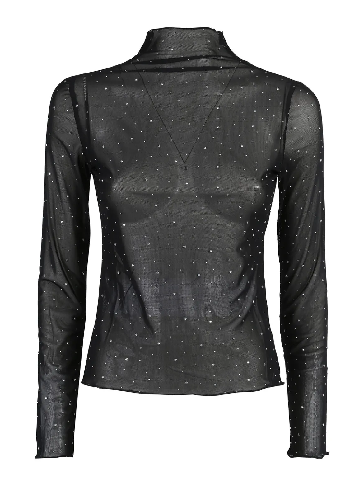 Solada Maglia donna a lupetto in microrete con borchie - nero