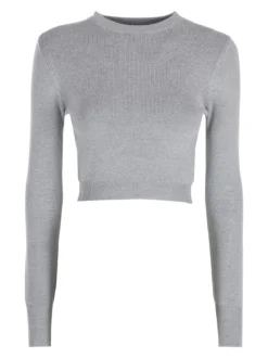 Solada Maglia donna cropped a costine - grigio