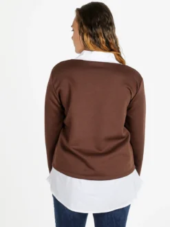 Solada Maglia donna girocollo con dettagli a camicia - moro