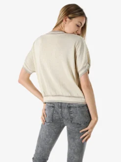 Solada Maglia donna in lurex a maniche corte con ricami - beige