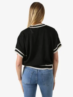 Solada Maglia donna in lurex a maniche corte con ricami - nero