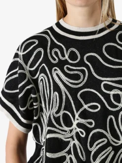 Solada Maglia donna in lurex a maniche corte con ricami - nero
