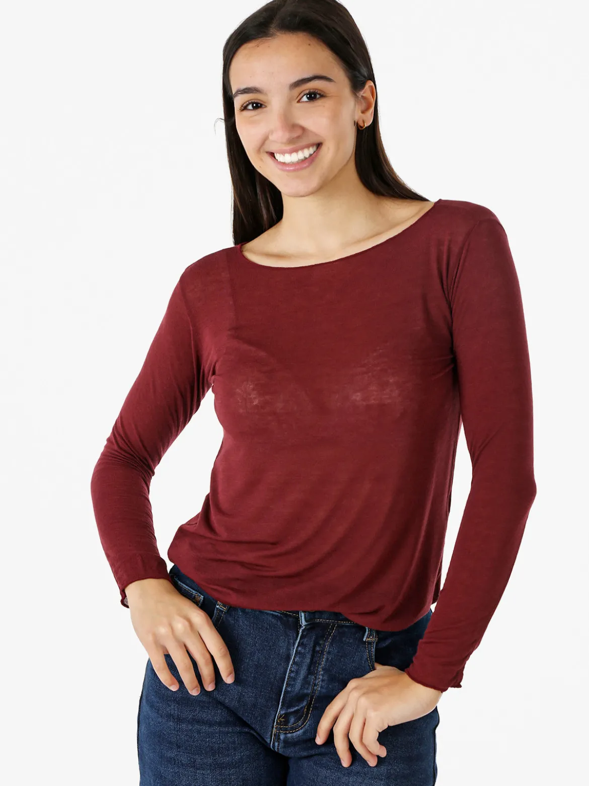 Solada Maglia donna in misto cashmere a maniche lunghe - bordeaux