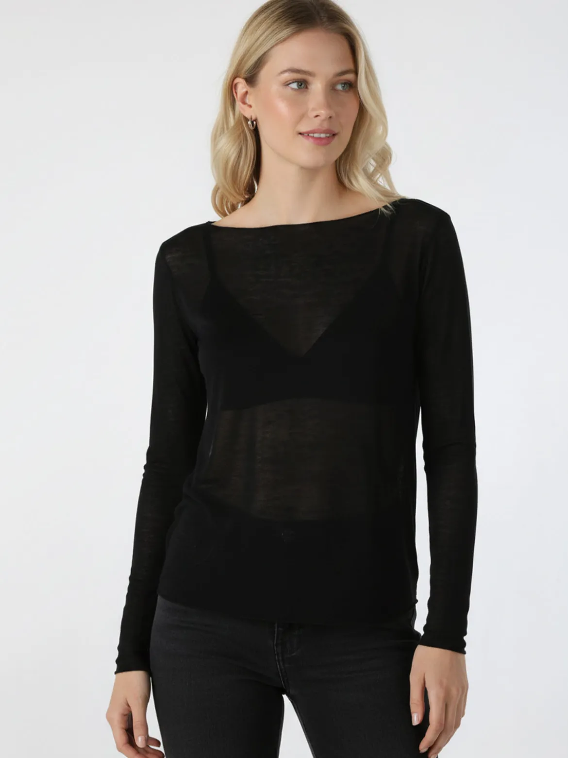 Solada Maglia donna in misto cashmere a maniche lunghe - nero